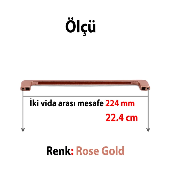 Roze Gold Metal Dolap Kulpu 224 mm Ilıca Çekmece Kulpları Mutfak Dolabı Kulp Mobilya Kulpu - Resim 3
