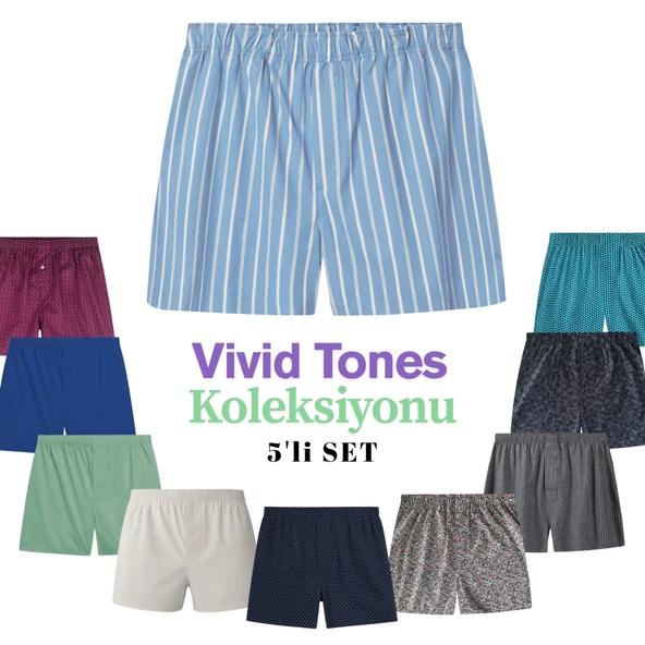 Yohannes Club Boxer POPLİN Erkek, 5'li SEÇENEKLİ KOLEKSİYONLAR, % 100 Pamuklu Poplin Kumaş, Canlı Renkler, 5 Adet - Resim 5