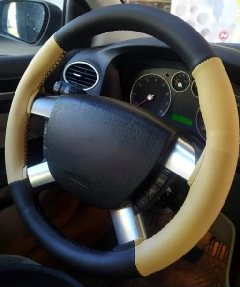 105 CM BEJ İPLİ BEJ-SİYAH DİKMELİ DİREKSİYON KILIFI ürün görseli 1