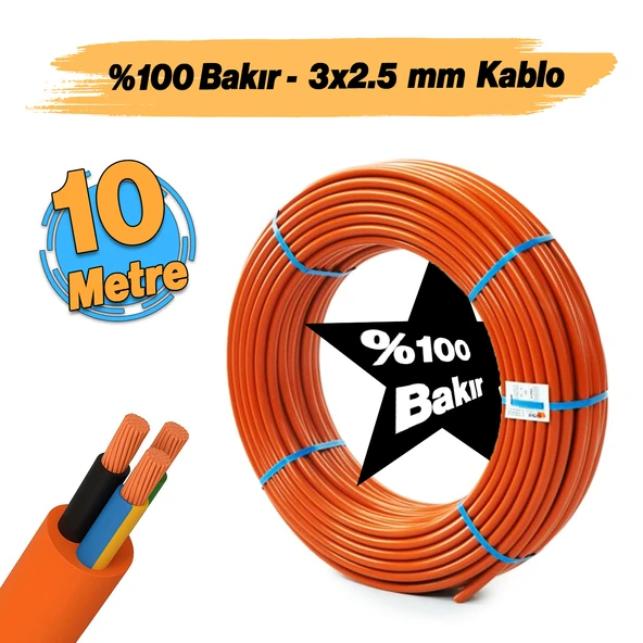 (10 Metre) %100 Bakır Çok Telli 3x2.5 mm Elektrik Kablosu Turuncu Elektrikli Araç Şarj Uygun Uyumlu - 7