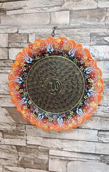 Esmaül Hüsna Çini El Yapımı Tabak Seramik 25 cm Allahın 99 ismi Duvar Süsü - 4