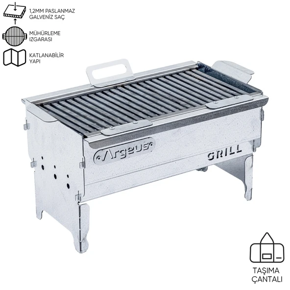 Katlanabilir Ayaklı Portatif Mangal - Paslanmaz - Argeus - Orta - Taşıma Çantalı