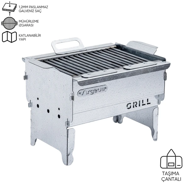 Katlanabilir Ayaklı Portatif Mangal - Paslanmaz - Argeus - Küçük - Taşıma Çantalı