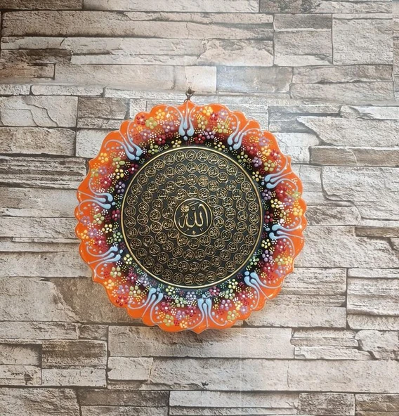 Esmaül Hüsna Çini El Yapımı Tabak Seramik 25 cm Allahın 99 ismi Duvar Süsü - 3