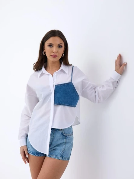 5419 GÖMLEK-MAVİ CEPLİ BEYAZ - 2