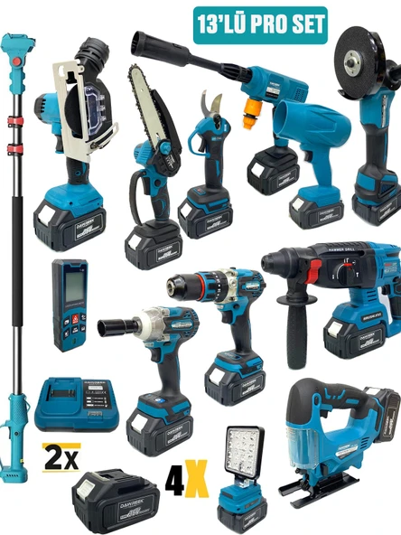 Germany Style DawreekTech 13'Lü Teleskopik Set Kömürsüz Matkap-Taşlama-Üflem-,Bijon Sökme-Testere-Makas-Dekupaj-Kırıcı