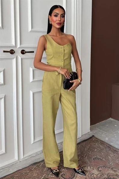 Tek Omuz Büstiyer Plazzo Pantolon Viscon Takım 10159 - Resim 3