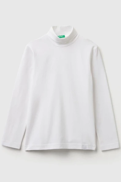 United Colors of Benetton Erkek Çocuk 3DKEC202O-25K Uzun Kol Boğazlı Tshirt Beyaz ürün görseli 1