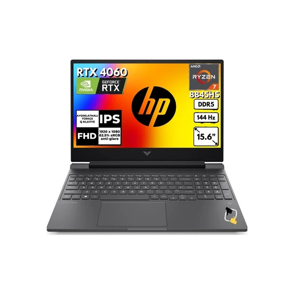 Victus Gaming Laptop 15-FB3008NT Amd Ryzen 7-8845HS 16GB 1tb RTX4060 144Hz 15.6 Windows 11 Pro B82N5EA+SNERTECH Çanta - Resim 2