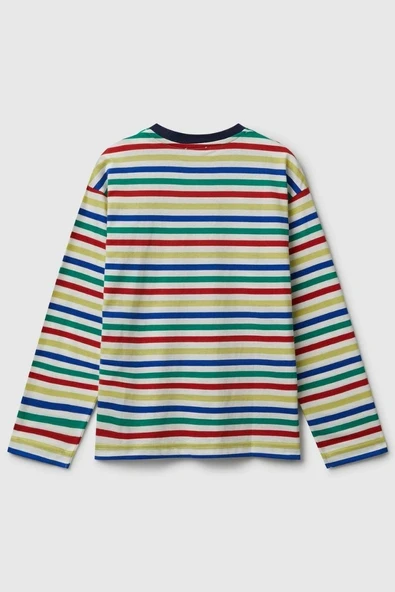 United Colors of Benetton Erkek Çocuk 3FNLC10QB-25K  Uzun Kol Çizgili Tshirt Beyaz - 2