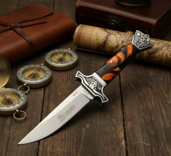 Columbia Company MA-123-E Öküzbaş İşlemeli Sedef Kabze Kamp Çakısı