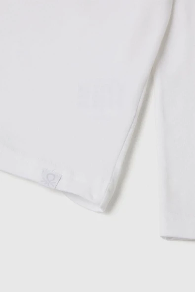 United Colors of Benetton Erkek Çocuk 3DKEC202O-25K Uzun Kol Boğazlı Tshirt Beyaz - Resim 3