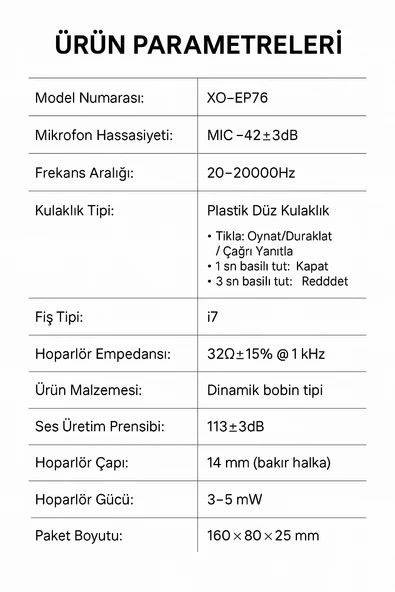 EP76 Silikonlu iPhone Kulaklığı Kablolu, Mikrofonlu, Arama Kontrolü Tak Çalıştır - 7