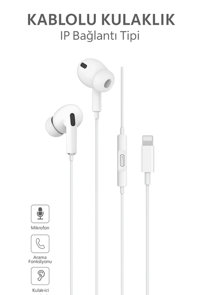 EP76 Silikonlu iPhone Kulaklığı Kablolu, Mikrofonlu, Arama Kontrolü Tak Çalıştır
