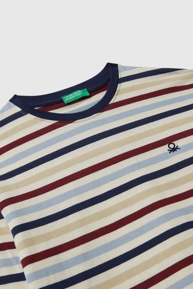 United Colors of Benetton Erkek Çocuk 3FNLC10QB-25K  Uzun Kol Çizgili Tshirt Mix - Resim 3