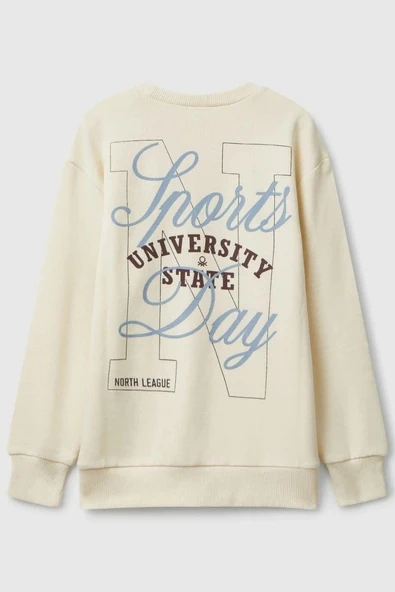 United Colors of Benetton Erkek Çocuk 3J68C10QK-25K Sweatshirt Bej - Resim 2