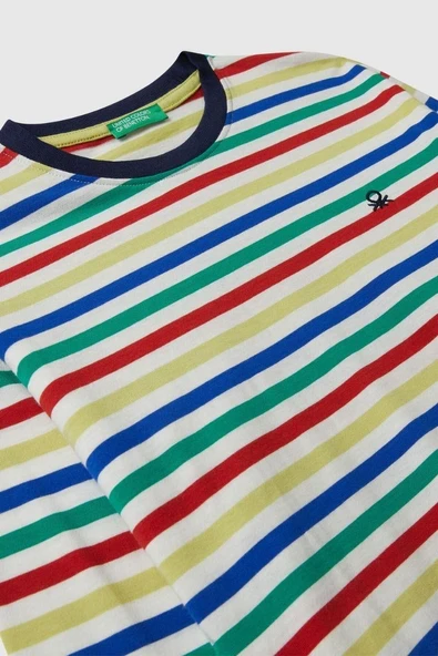 United Colors of Benetton Erkek Çocuk 3FNLC10QB-25K  Uzun Kol Çizgili Tshirt Beyaz - 3