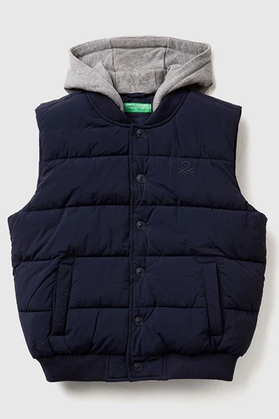 United Colors of Benetton Erkek Çocuk BNT-2IGGCJ012-25K Puffer Yelek Lacivert - 1