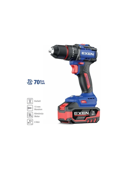 Exen EN 274 DS 21V 4AH 70 NM Kömürsüz Darbeli Şarjlı Matkap ürün görseli