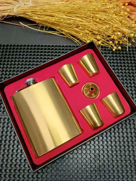 Gold Paslanmaz Çelik 4 Bardaklı Hunili Matara Seti