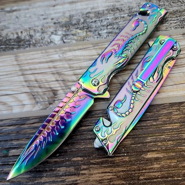 AlsepeteAvm S2076 Gökkuşağı Akrep İşlemeli Kurtarma Kamp Çakısı ürün görseli