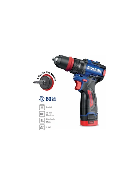 Exen EN 162 DS 16V 2AH 60 NM Kömürsüz Darbeli Şarjlı Matkap