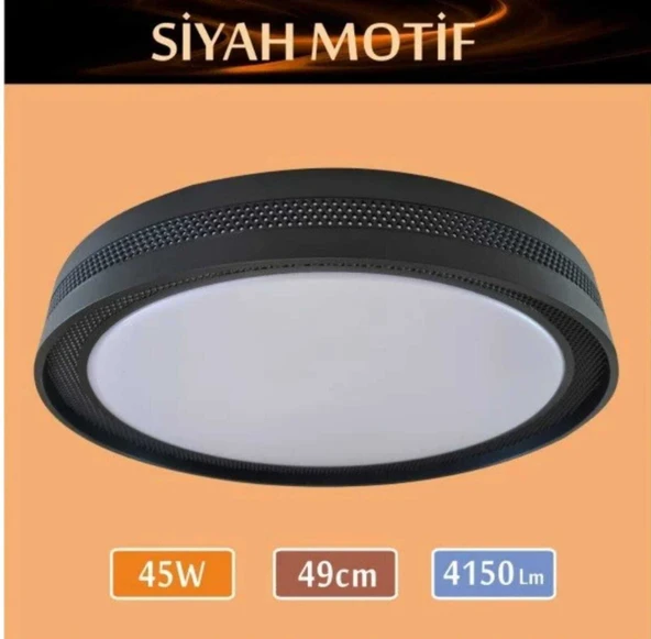 Sıva Üstü Led Panel 45W 49 cm çapında Model Siyah Motif Led Avize - 1