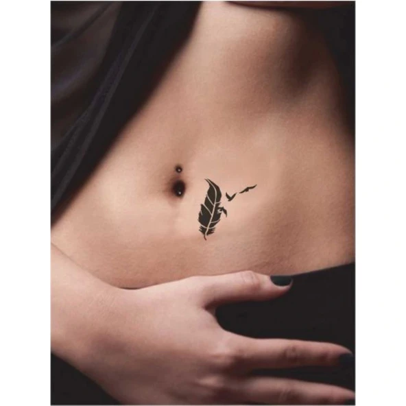 Küçük Bir Kuş Tüyü Tattoo Geçici Dövme Şablonları Kına Kalıpları - Resim 2