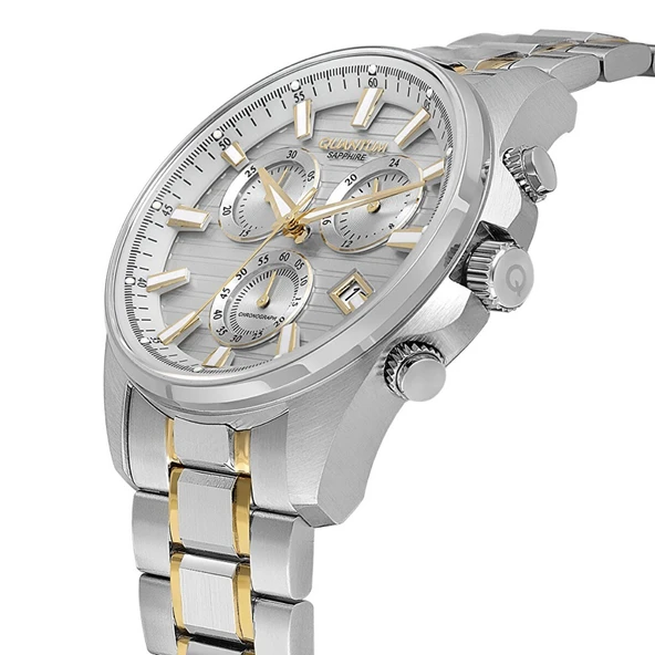 QUANTUM PWG1122S.310 SAFİR CAM ALTIN KAPLAMA ERKEK KOL SAATİ - Resim 4