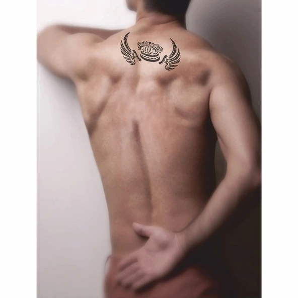Kanatlı Kral Tacı Tattoo Geçici Dövme Şablonları Kına Kalıpları - Resim 2