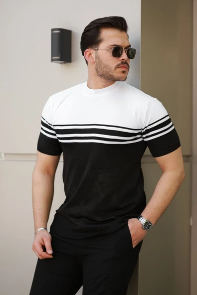 Erkek çizgili Kısa Kollu T-shirt ürün görseli 1