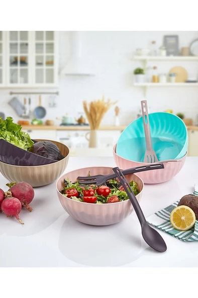 3lü Mini Plastik Spatula Kaşık Çatal Servis Seti Takımı Krem - 3