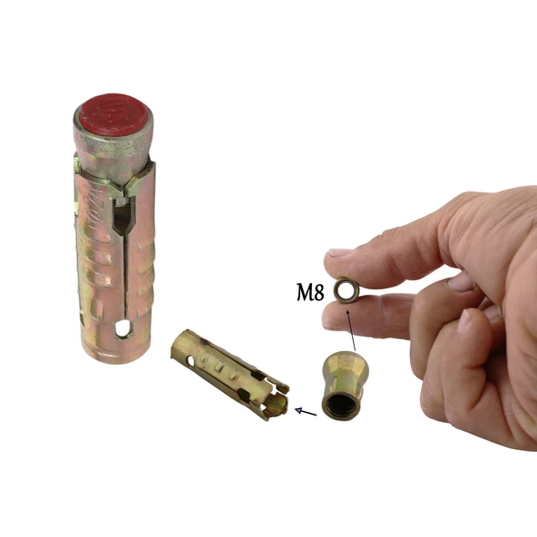 Tapalı Çekme Çelik Dübel M12x45 mm Genleşmeli İç Diş M8 Montaj Bağlantı Aparat 8 Adet - Resim 6