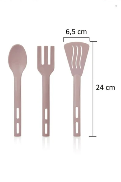 3lü Mini Plastik Spatula Kaşık Çatal Servis Seti Takımı Krem - 4