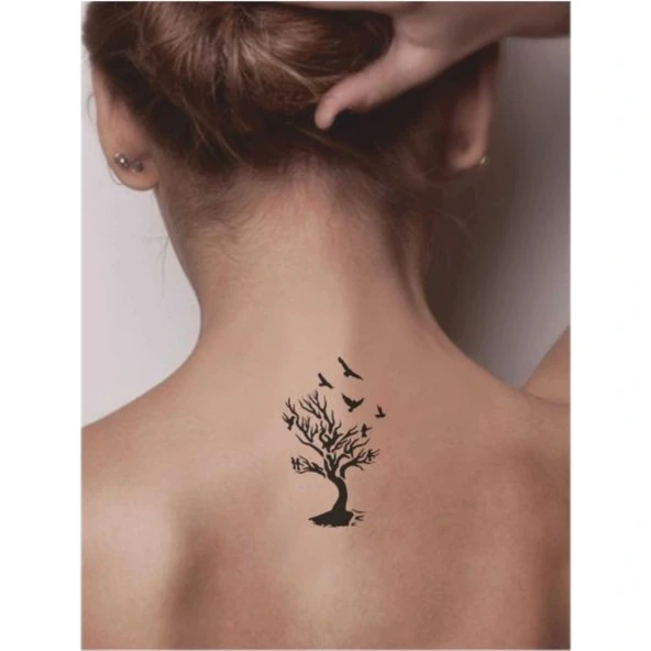 Kuşların Yuvasıdır Ağaçlar Tattoo Geçici Dövme Şablonları Kına Kalıpları - Resim 2