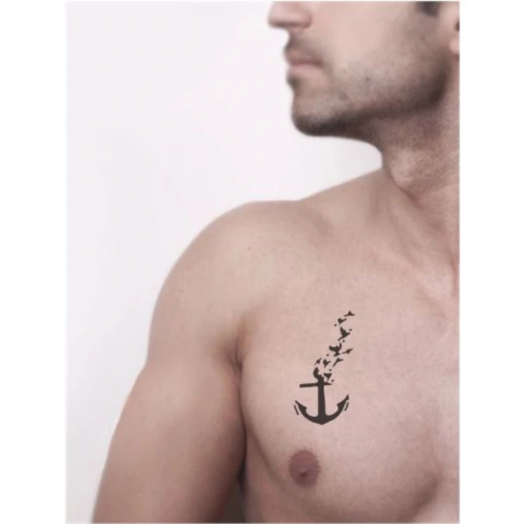 Martılar ve Deniz Çapa  Tattoo Geçici Dövme Şablonları Kına Kalıpları - Resim 2