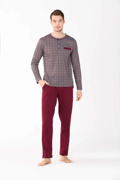 Erkek Pijama Takımı Bordo S Beden