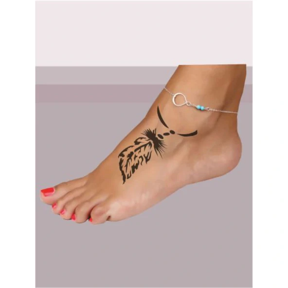 Halhal Kuş Tüyü Tattoo Geçici Dövme Şablonları Kına Kalıpları - Resim 2