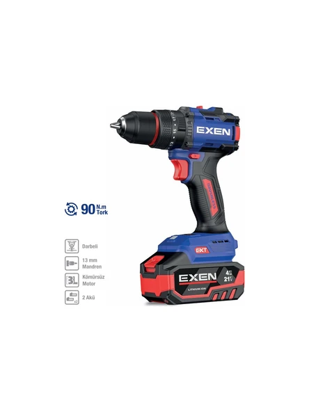 Exen EN 294 DS 21V 4AH 90 NM Kömürsüz Darbeli Şarjlı Matkap ürün görseli 1