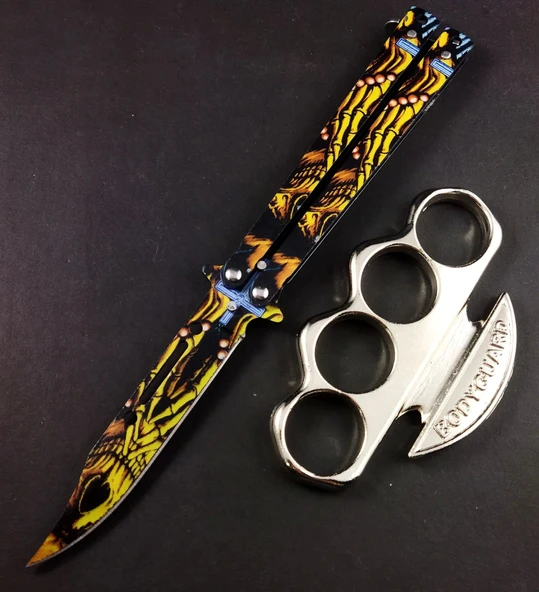 AlsepeteAvm İskelet Desenli Punch Hediyeli Kelebek Çakı ürün görseli