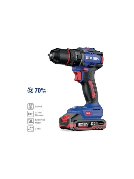 Exen EN 272 DS 21V 2AH 70 NM Kömürsüz Darbeli Şarjlı Matkap