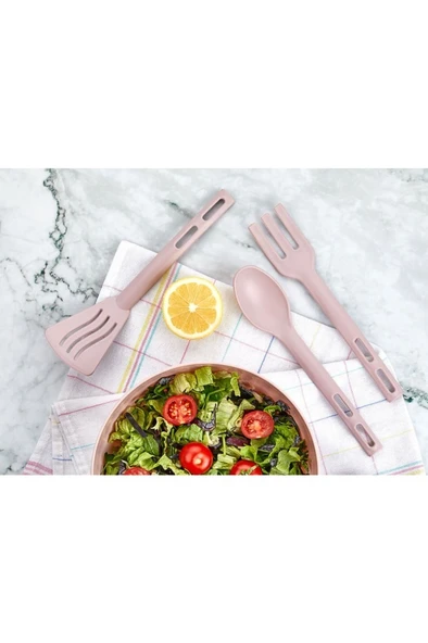 3lü Mini Plastik Spatula Kaşık Çatal Servis Seti Takımı Krem - 2