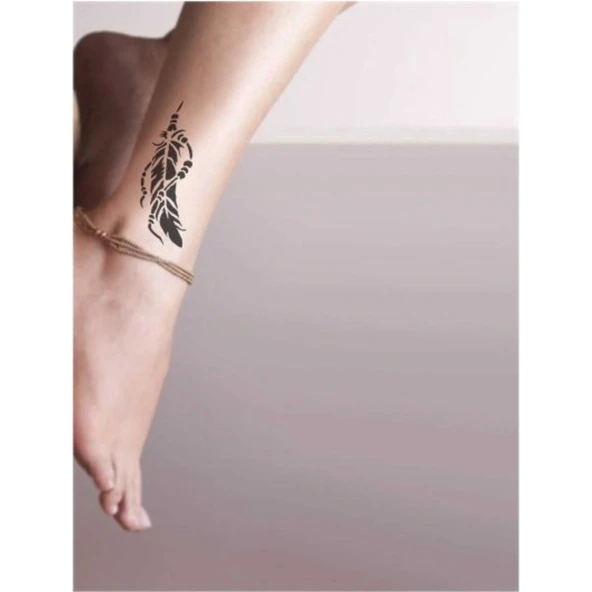 Boncuklu Kuş Tüyü Tattoo Geçici Dövme Şablonları Kına Kalıpları - 2