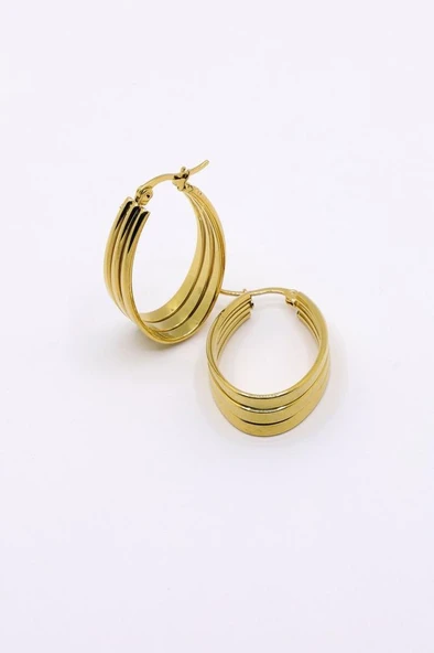 Üçlü Sıralı Oval Halka Çelik Küpe