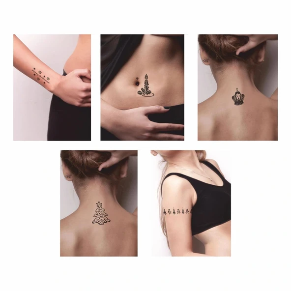 Süslü Çam Ağacı 5'li Set Geçici Dövme Kına Şablonu - Resim 2