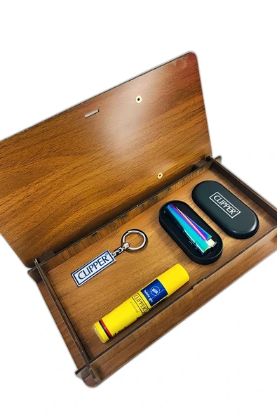 AlsepeteAvm Ahşap Gazlı Metal Turbo Rüzgarda Sönmeyen Çakmak Seti Icy ürün görseli 1