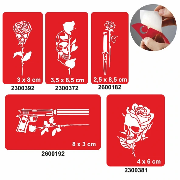 Gizemli Desenler Kuru Kafa Gül Geçici Dövme Şablonu Seti