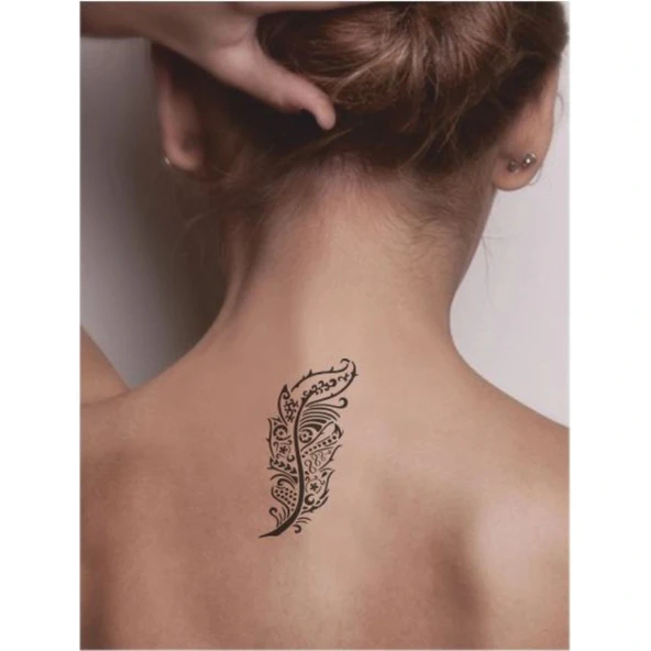 Desenli Kuş Tüyü 252 Tattoo Geçici Dövme Şablonları Kına Kalıpları - Resim 2