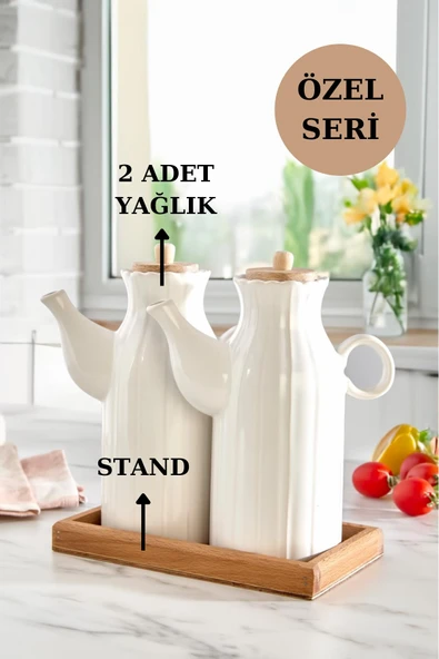 3'Lü Standlı Yağdanlık Seti Sirkelik Zeytin Yağlığı 1 LT - Resim 2