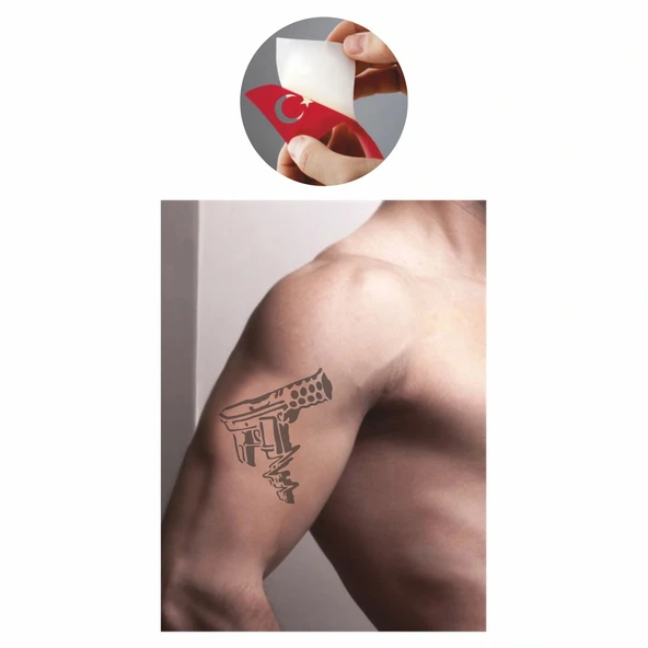 Otomatik Taramalı Silah  Tattoo Geçici Dövme Şablonları Kına Kalıpları - Resim 2
